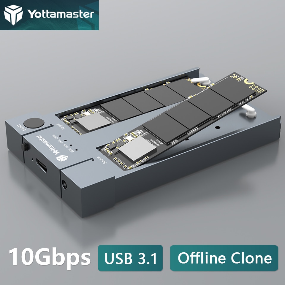 Yottamaster M.2 NVMe SSD 인클로저 오프라인 복제 USB C 복사기, 외장 케이스 하드 드라이브 디스크, 듀얼 베이 포트 복사 저장 상자